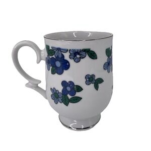 Blue Floral Porcelain Royalton China Pedestal Coffee-Tea Mug Vintage Cottage